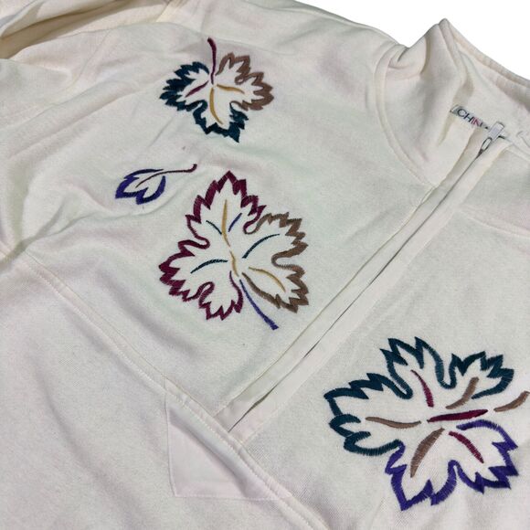Chinawear by Morsly Sweatshirt Womens XL Ivory Embroidered Half-Zip Mock Neck - Picture 3 of 10